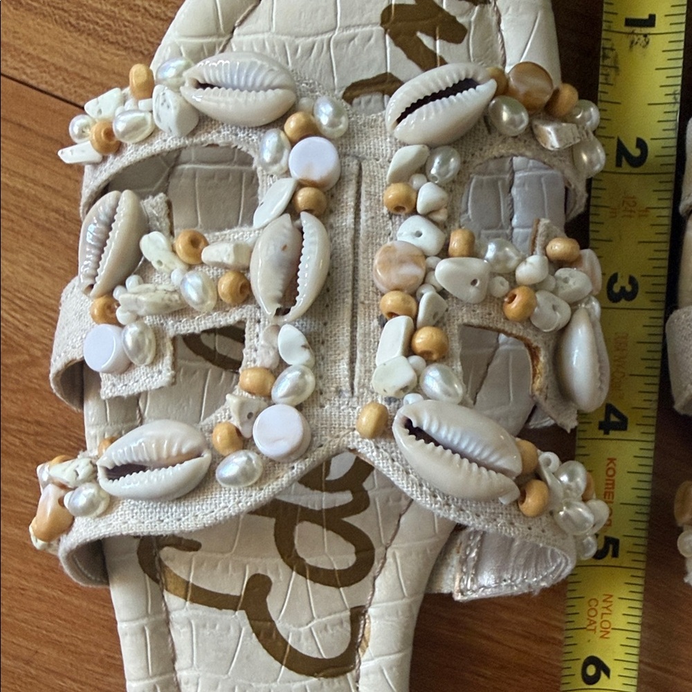 Sam Edelman Linen Shell Beaded Slides - Picture 2 of 5